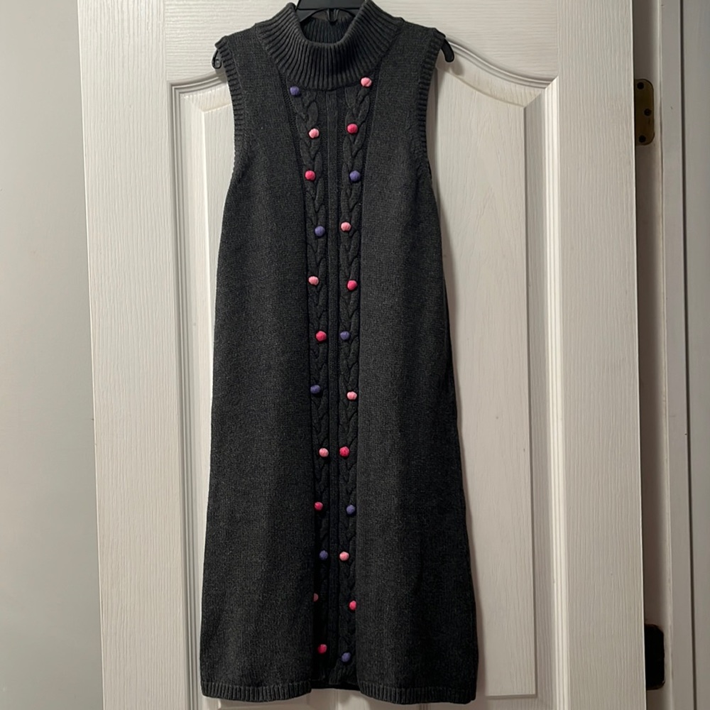 Gymboree sweater dress- gray with pink and purple dots down the front